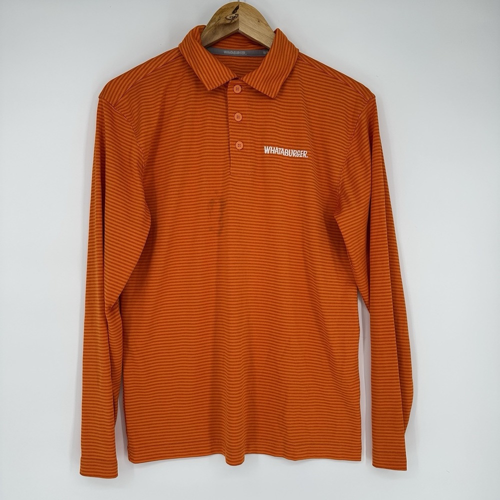 Whataburger uniform long-sleeve orange striped polo shirt Small